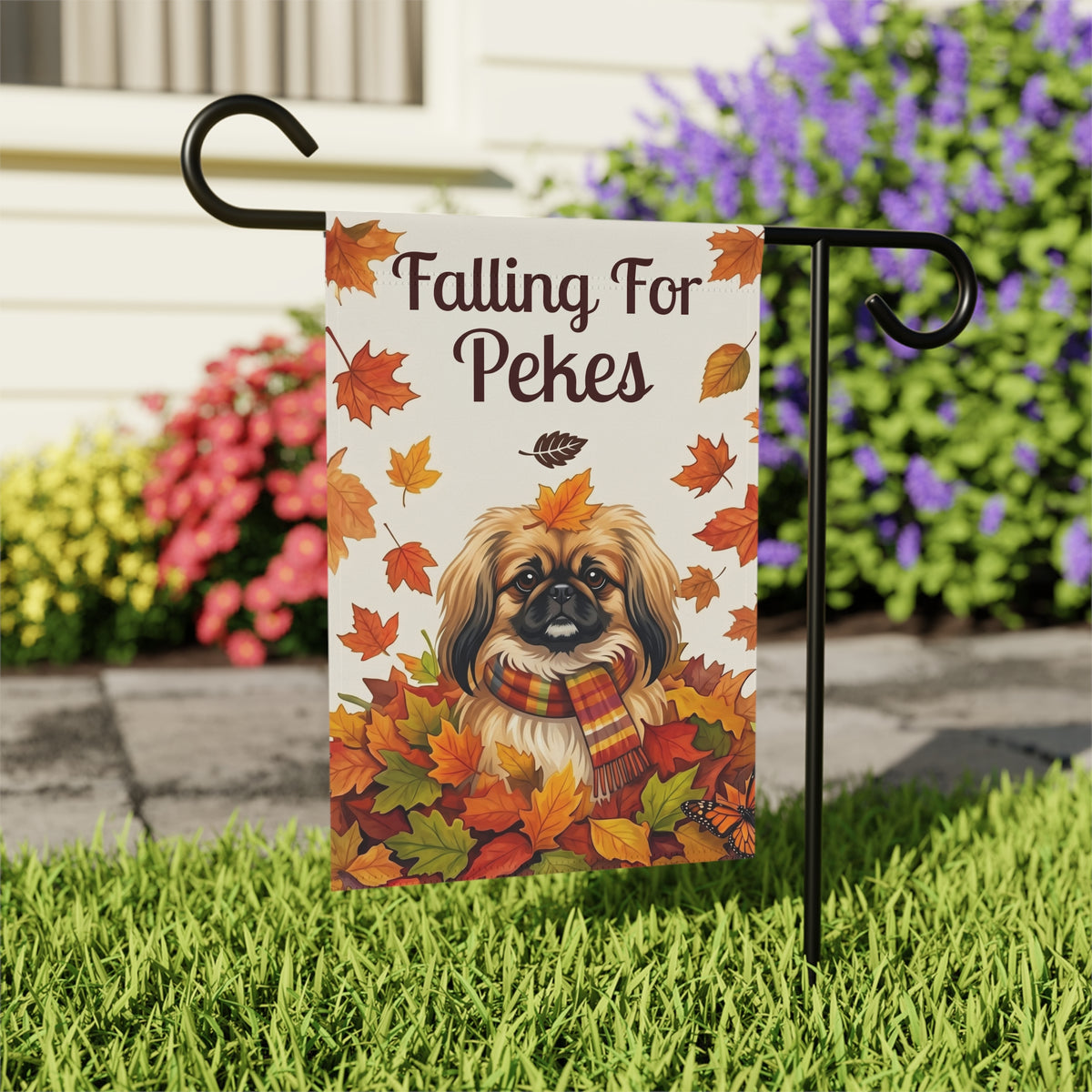 Falling For Pekes Pekingese Autumn Garden Flag