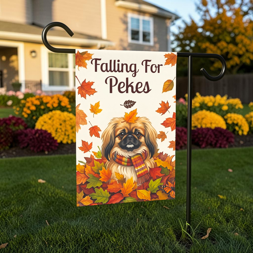 Falling For Pekes Pekingese Autumn Garden Flag
