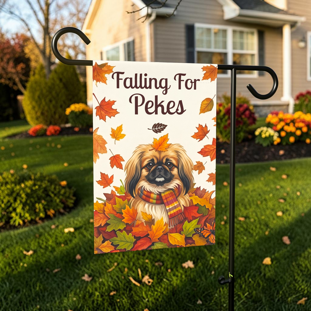 Falling For Pekes Pekingese Autumn Garden Flag