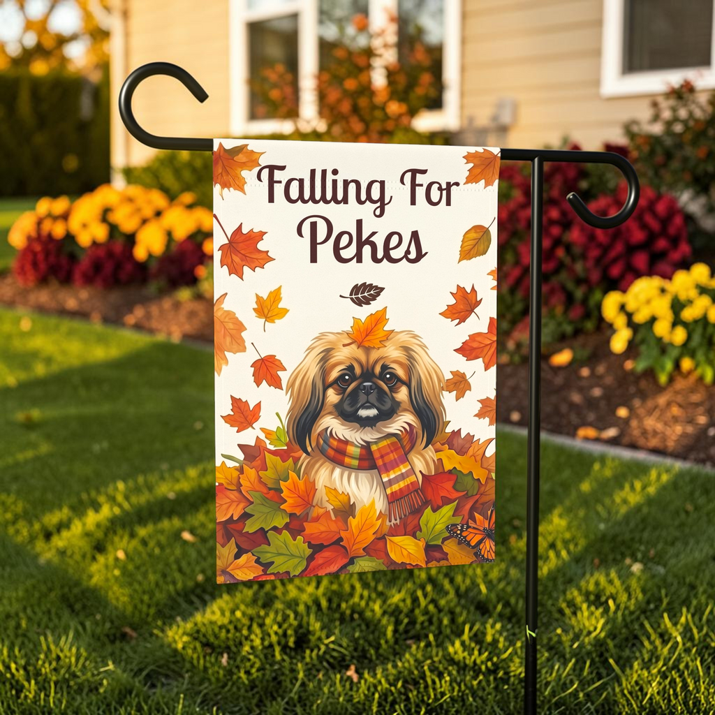 Falling For Pekes Pekingese Autumn Garden Flag