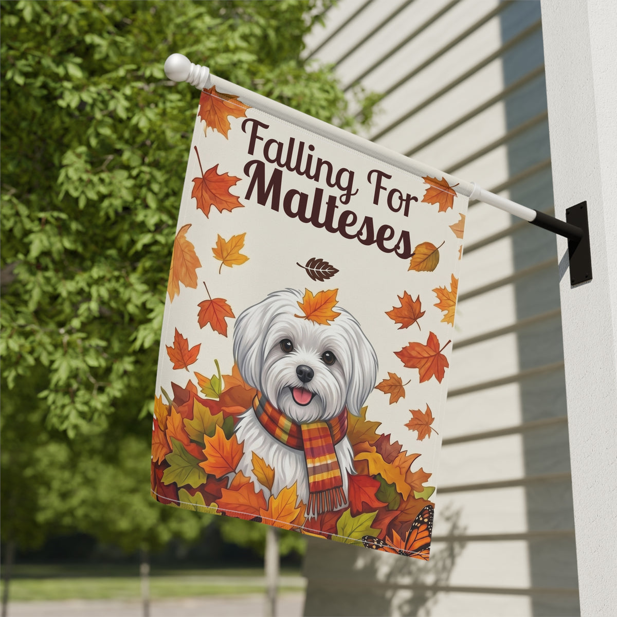 Falling For Malteses Autumn Garden Flag