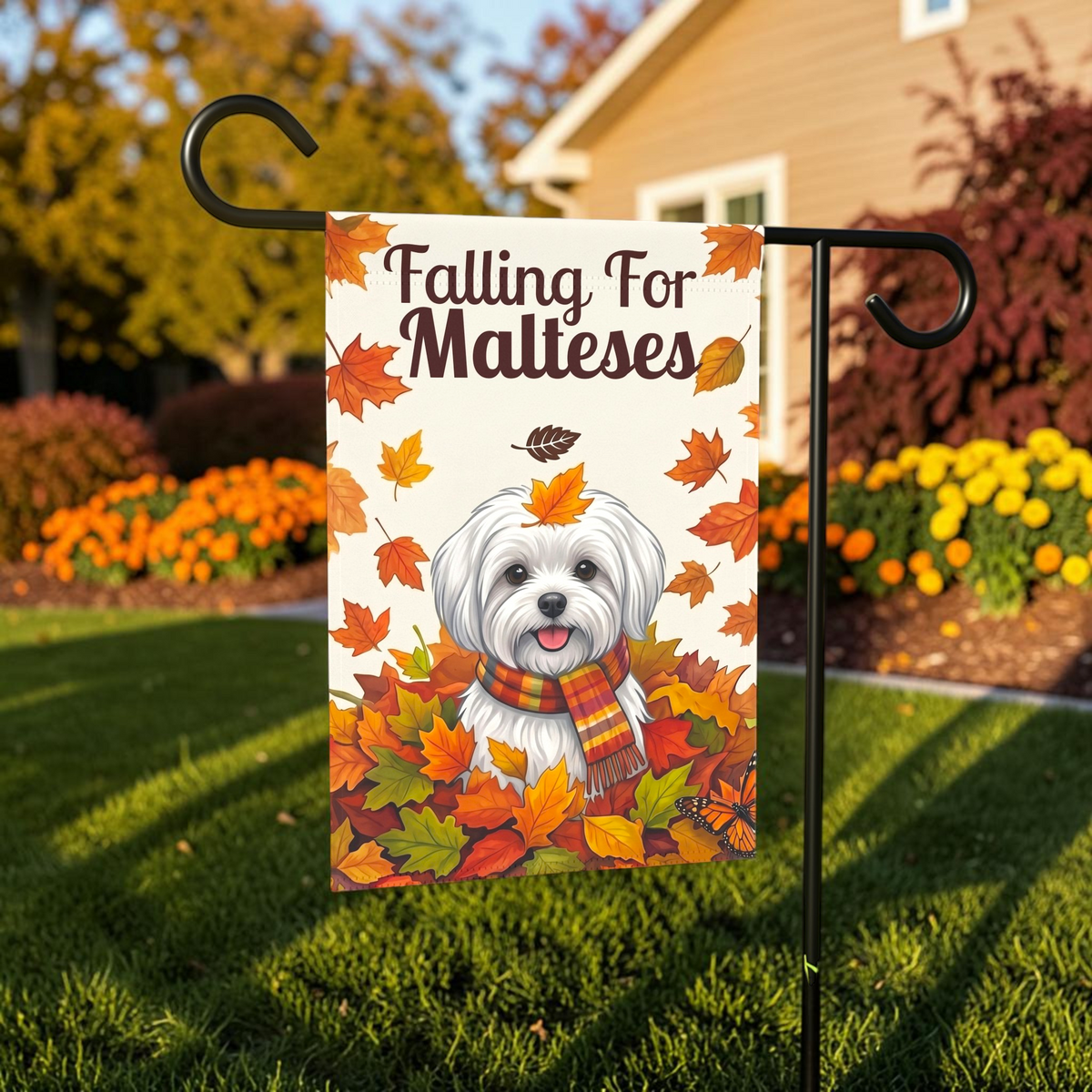 Falling For Malteses Autumn Garden Flag