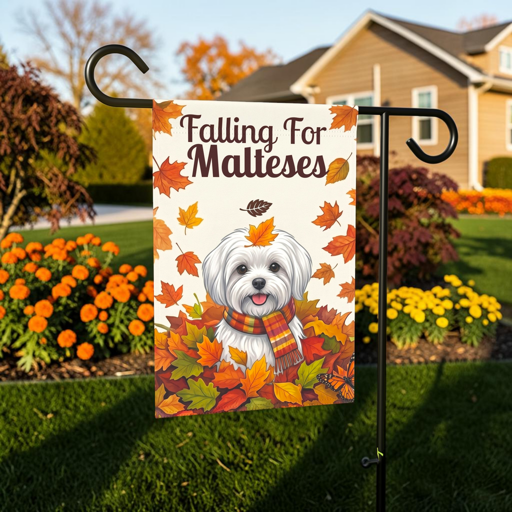 Falling For Malteses Autumn Garden Flag
