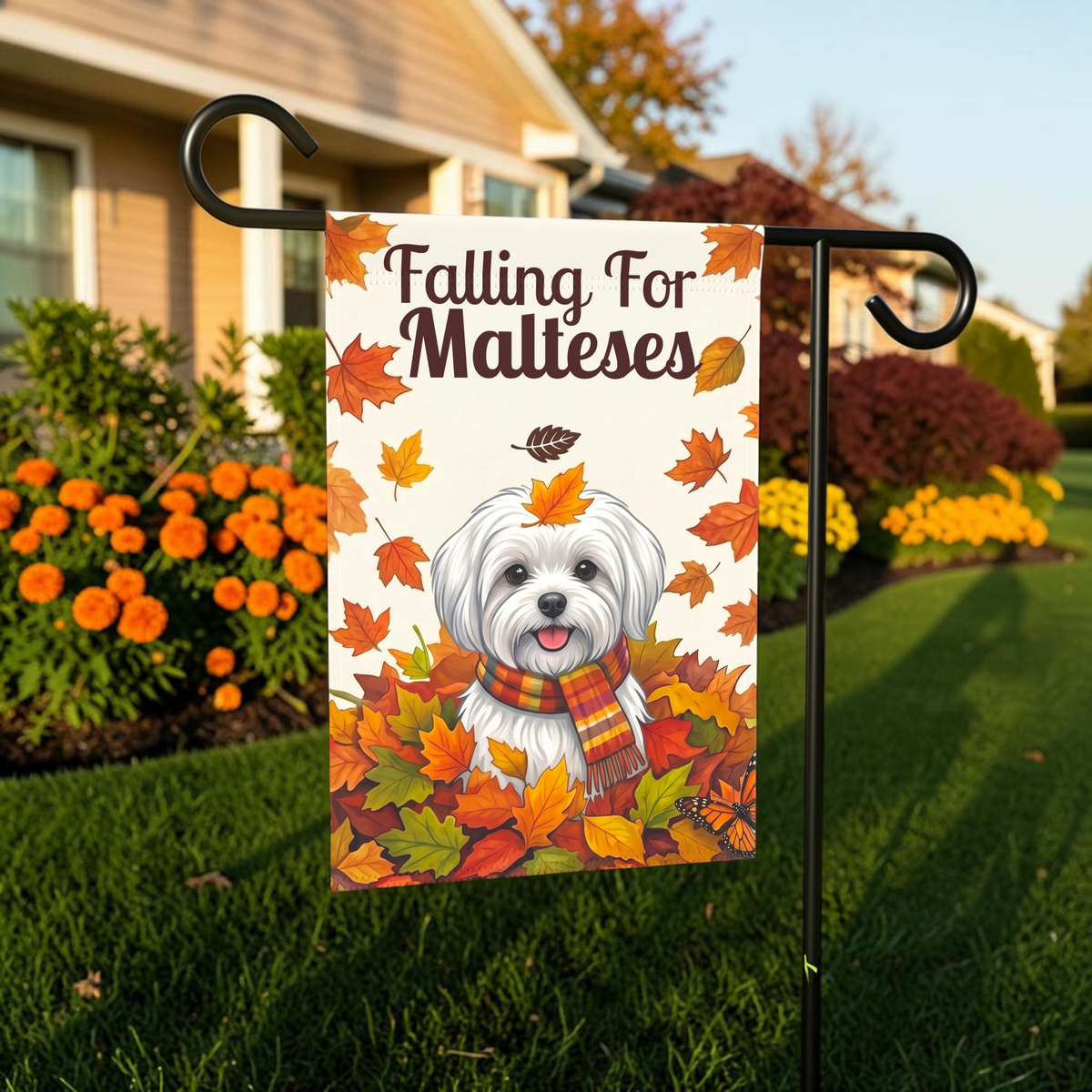 Falling For Malteses Autumn Garden Flag