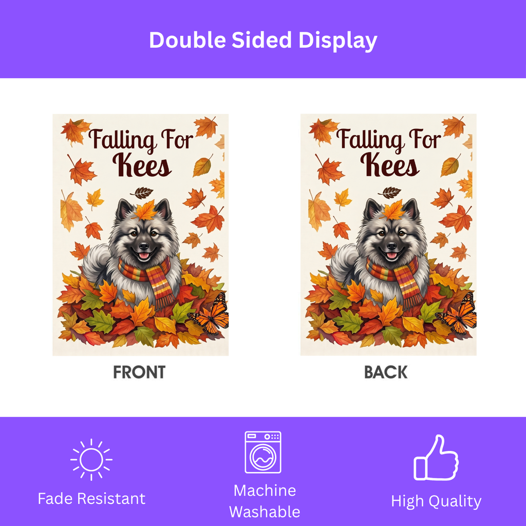 Falling For Kees Keeshond Autumn Garden Flag