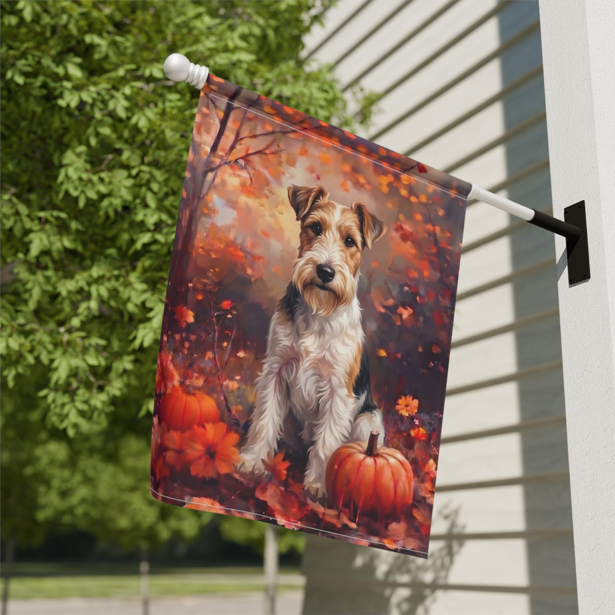 Fall Wire Fox Terrier With Pumpkins Autumn Garden Flag