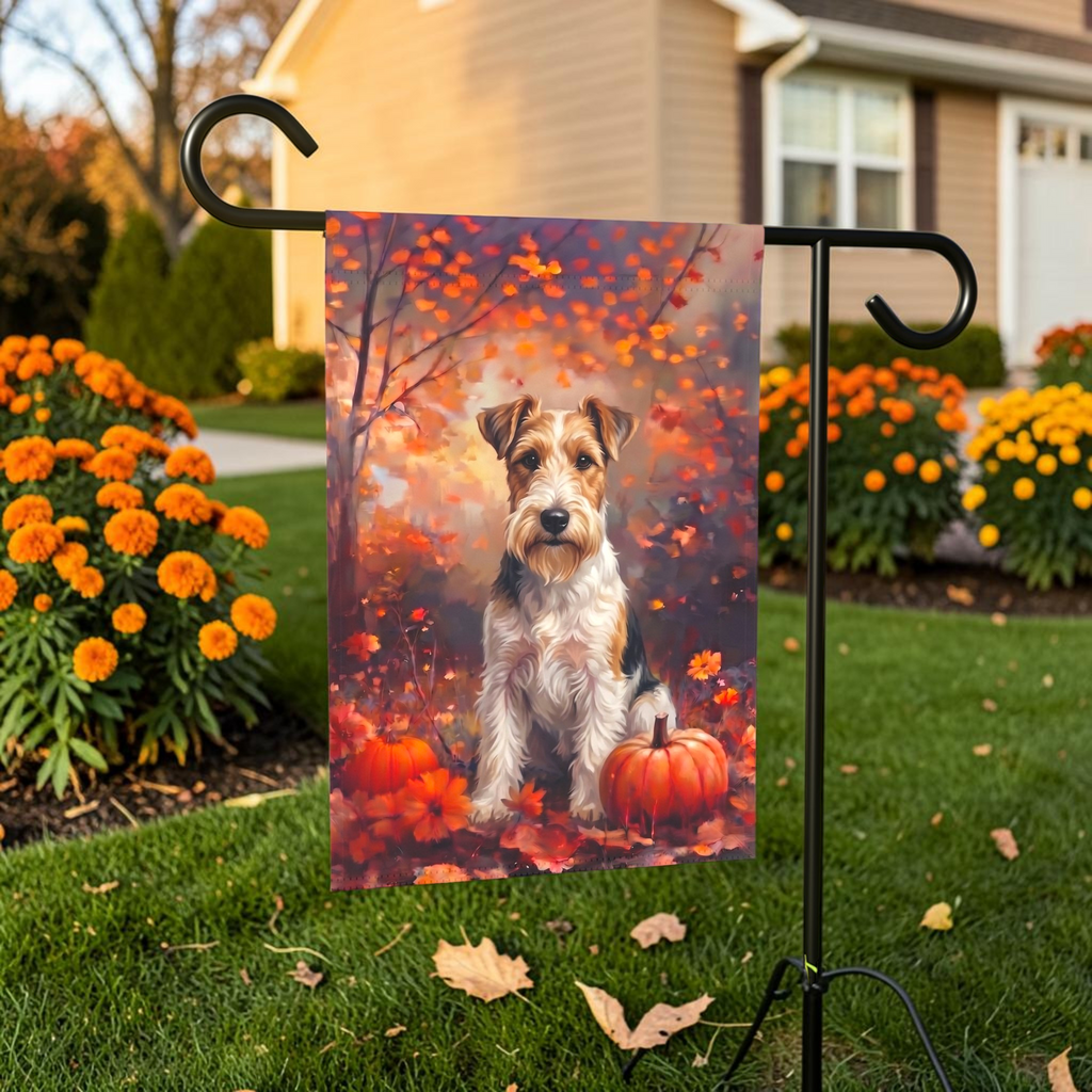 Fall Wire Fox Terrier With Pumpkins Autumn Garden Flag