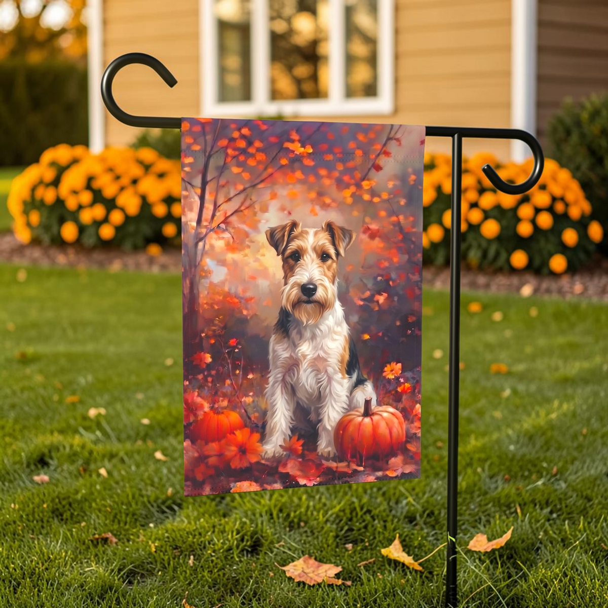 Fall Wire Fox Terrier With Pumpkins Autumn Garden Flag