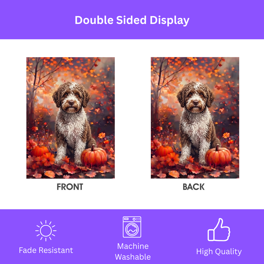Fall Spanish Water Dog With Pumpkins Autumn Garden Flag