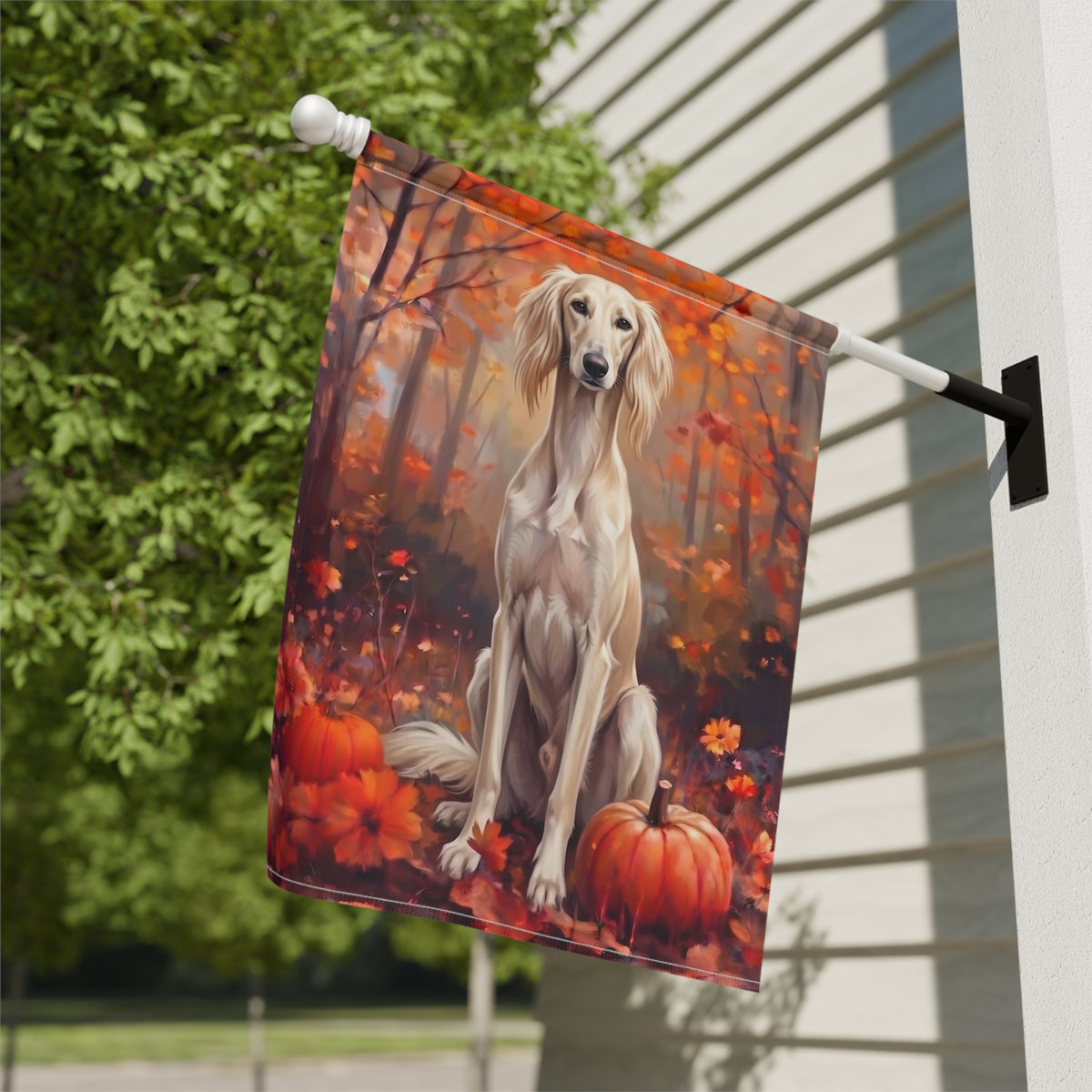 Fall Saluki With Pumpkins Autumn Garden Flag