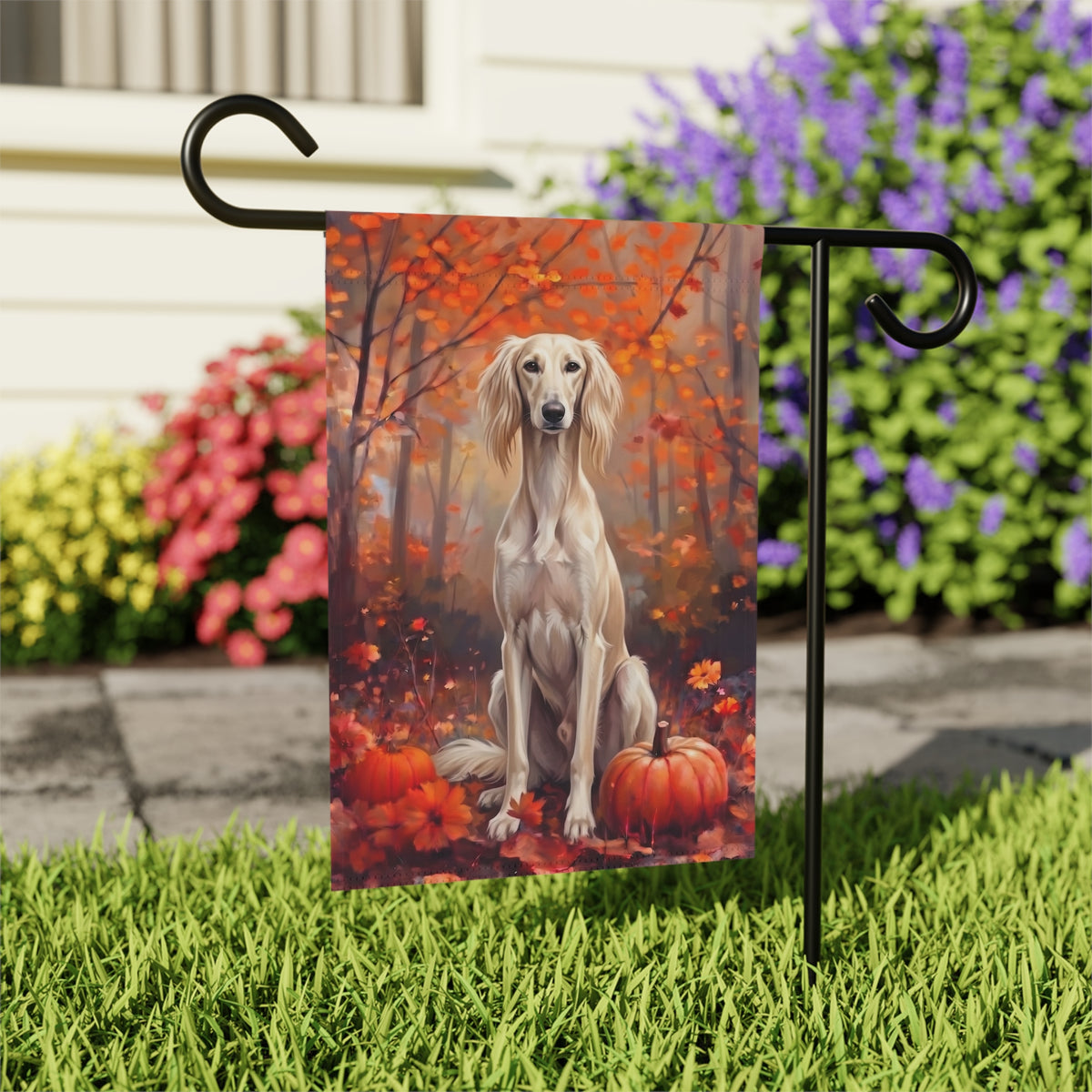 Fall Saluki With Pumpkins Autumn Garden Flag