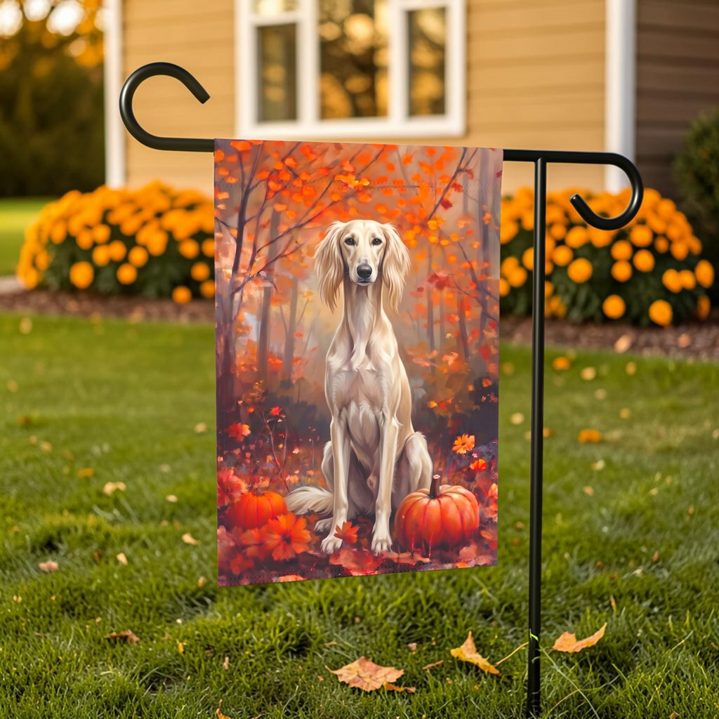 Fall Saluki With Pumpkins Autumn Garden Flag