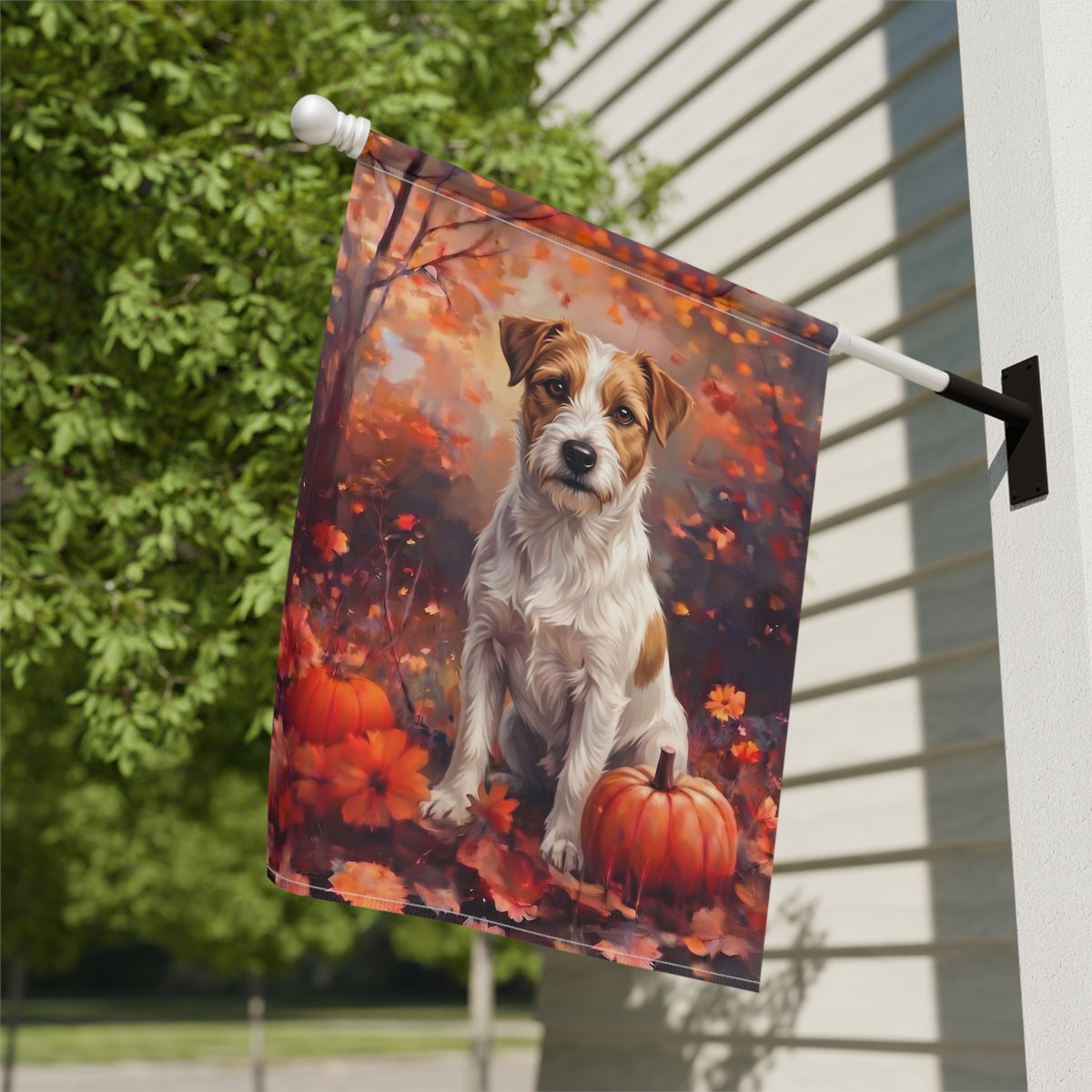 Fall Russell Terrier With Pumpkins Autumn Garden Flag