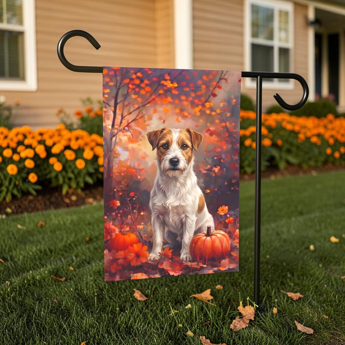 Fall Russell Terrier With Pumpkins Autumn Garden Flag