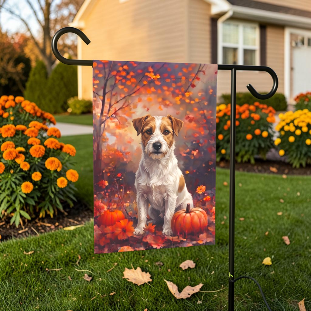 Fall Russell Terrier With Pumpkins Autumn Garden Flag
