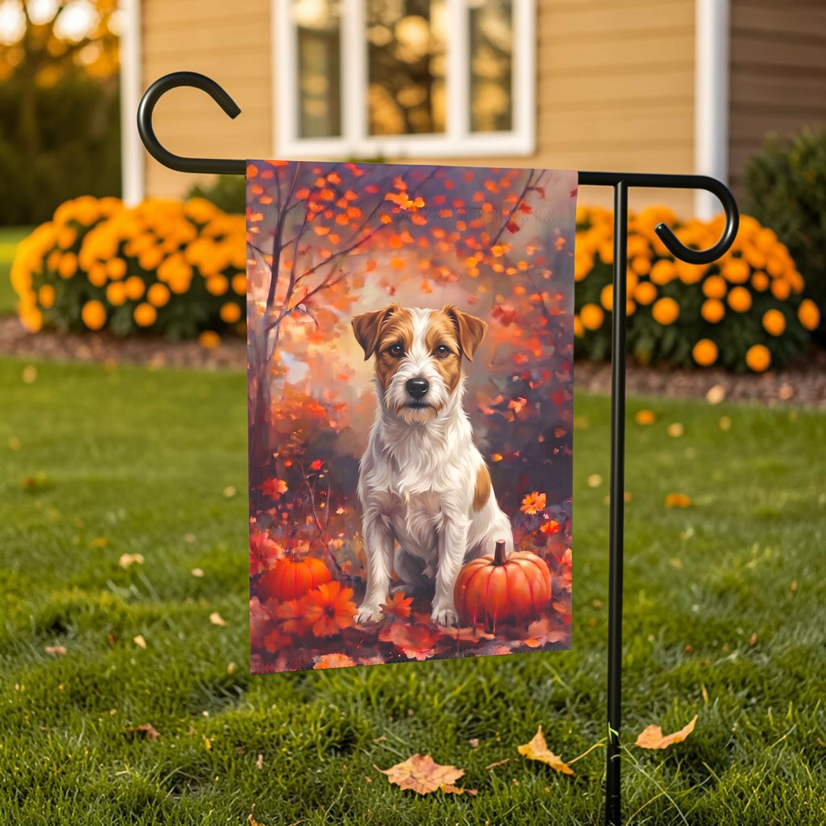 Fall Russell Terrier With Pumpkins Autumn Garden Flag
