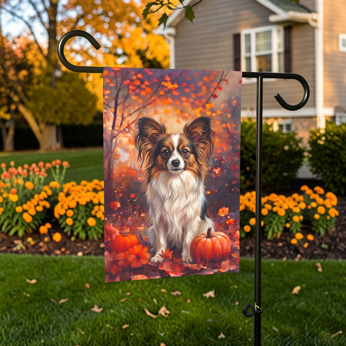 Fall Papillon With Pumpkins Autumn Garden Flag
