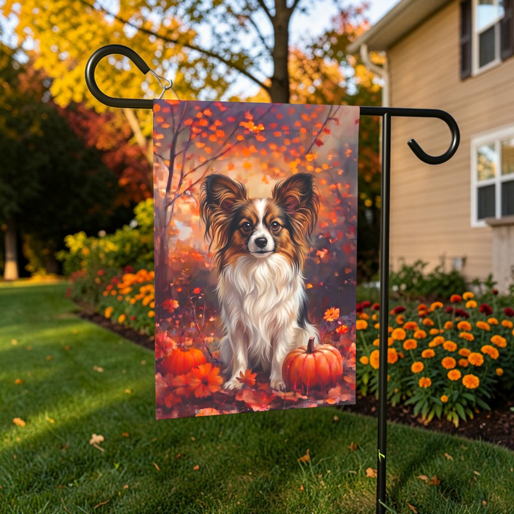 Fall Papillon With Pumpkins Autumn Garden Flag