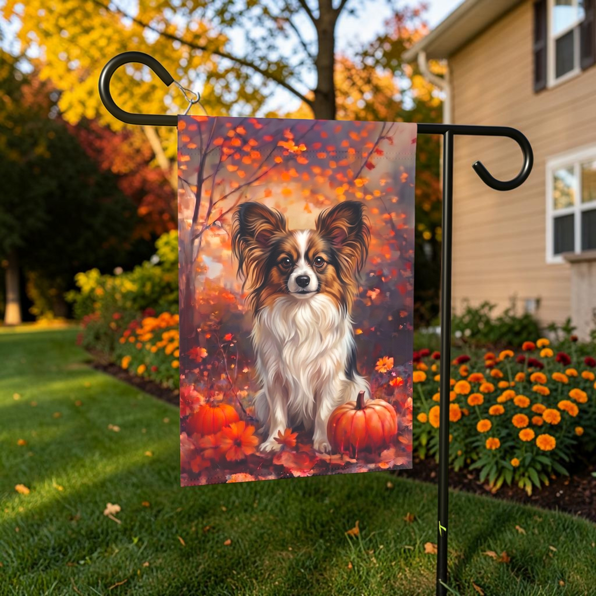 Fall Papillon With Pumpkins Autumn Garden Flag