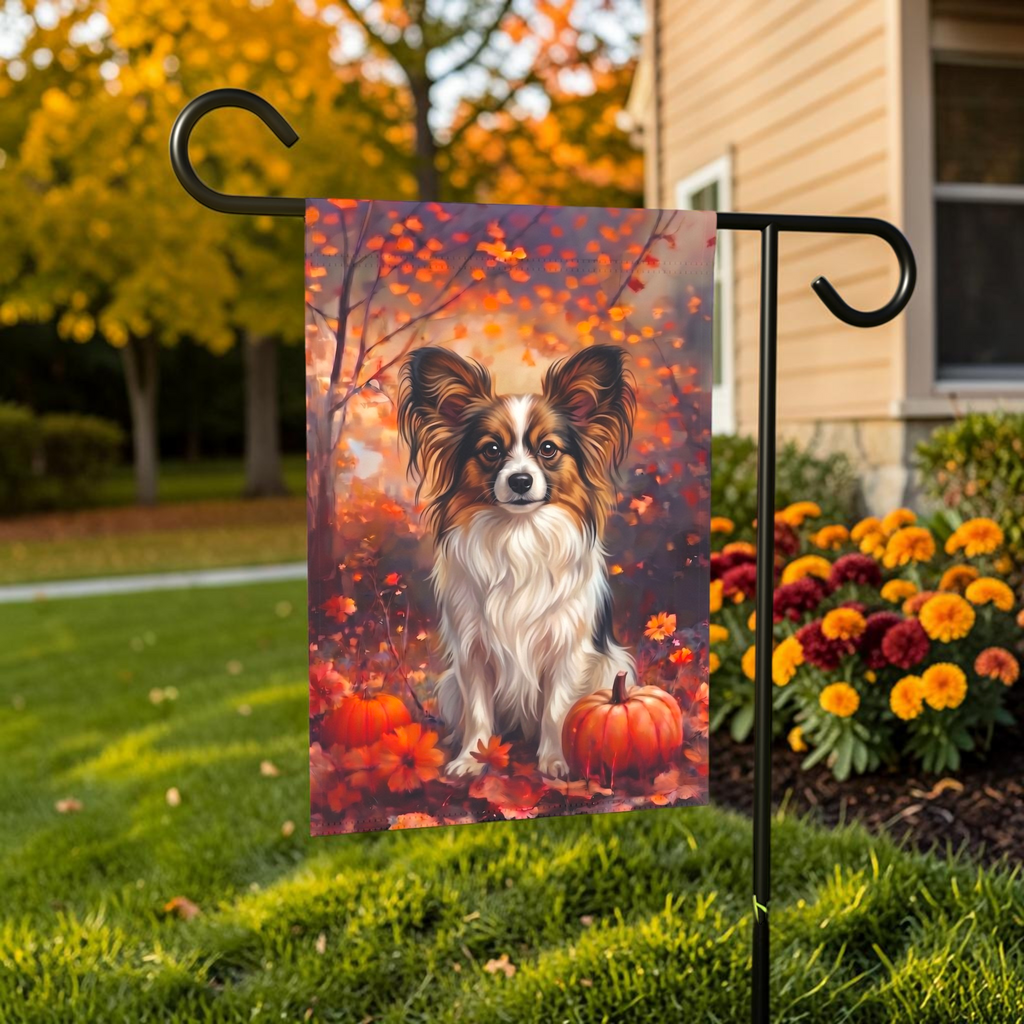 Fall Papillon With Pumpkins Autumn Garden Flag