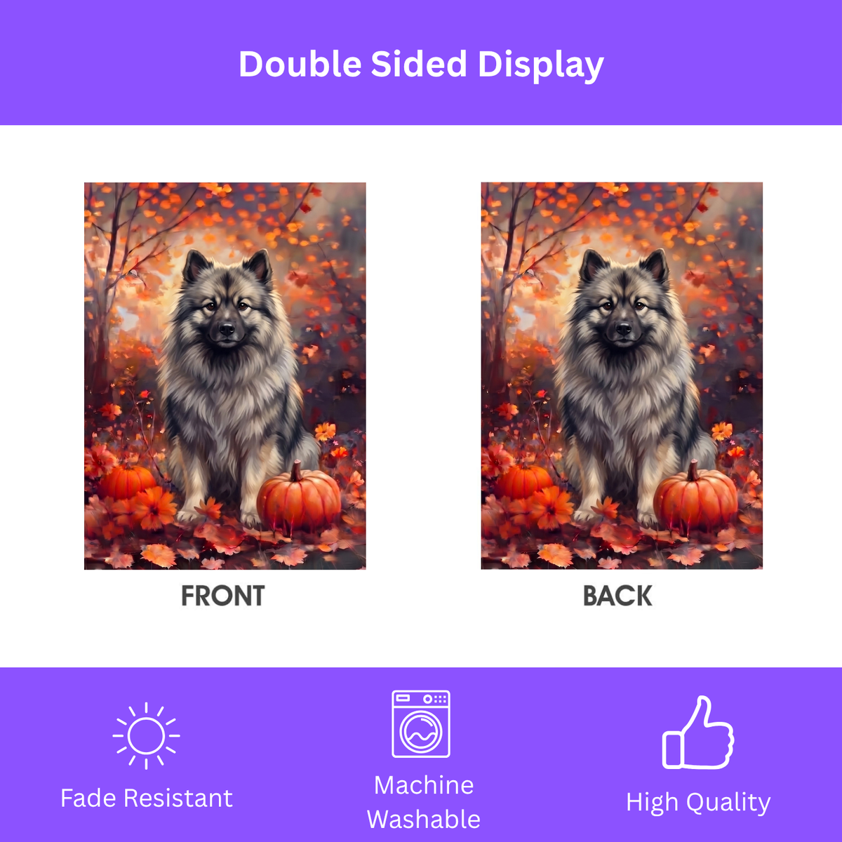 Fall Keeshond With Pumpkins Autumn Garden Flag