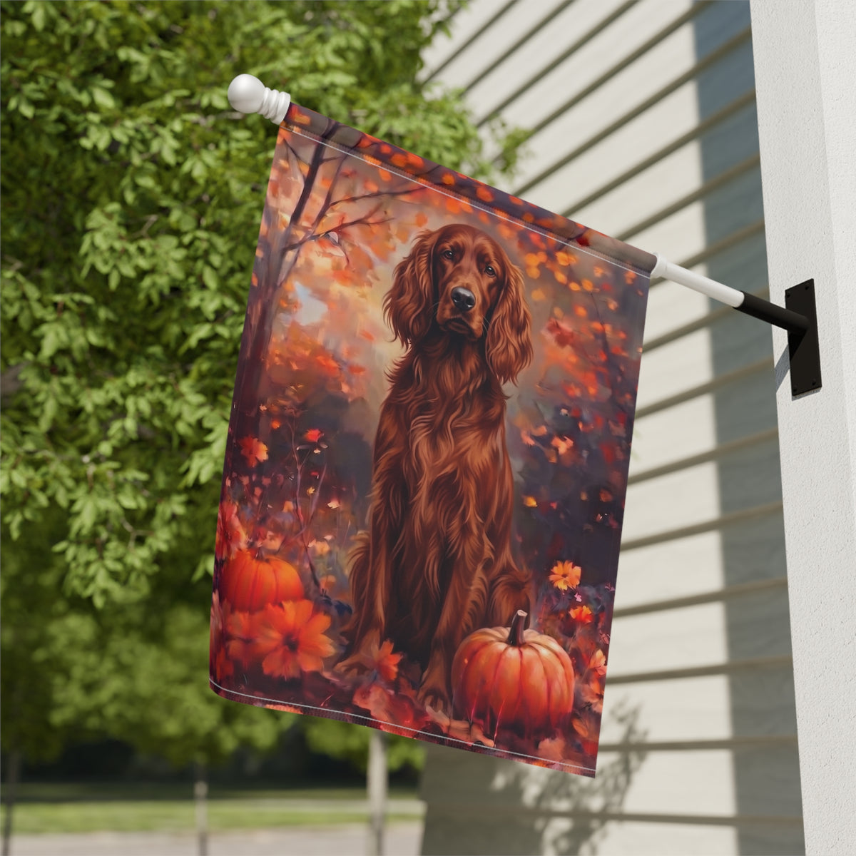 Fall Irish Setter With Pumpkins Autumn Garden Flag