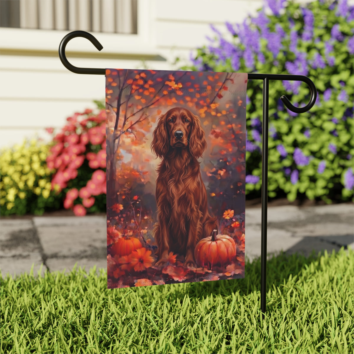Fall Irish Setter With Pumpkins Autumn Garden Flag