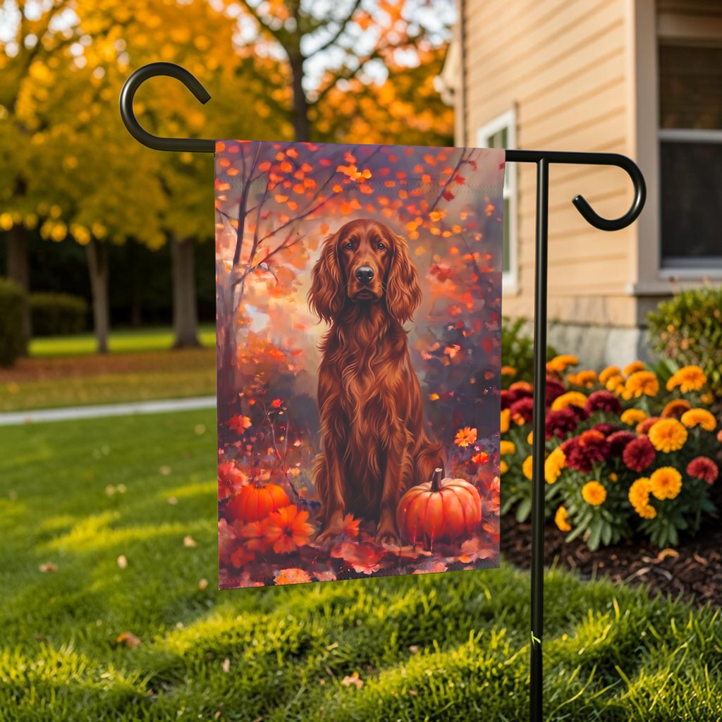 Fall Irish Setter With Pumpkins Autumn Garden Flag
