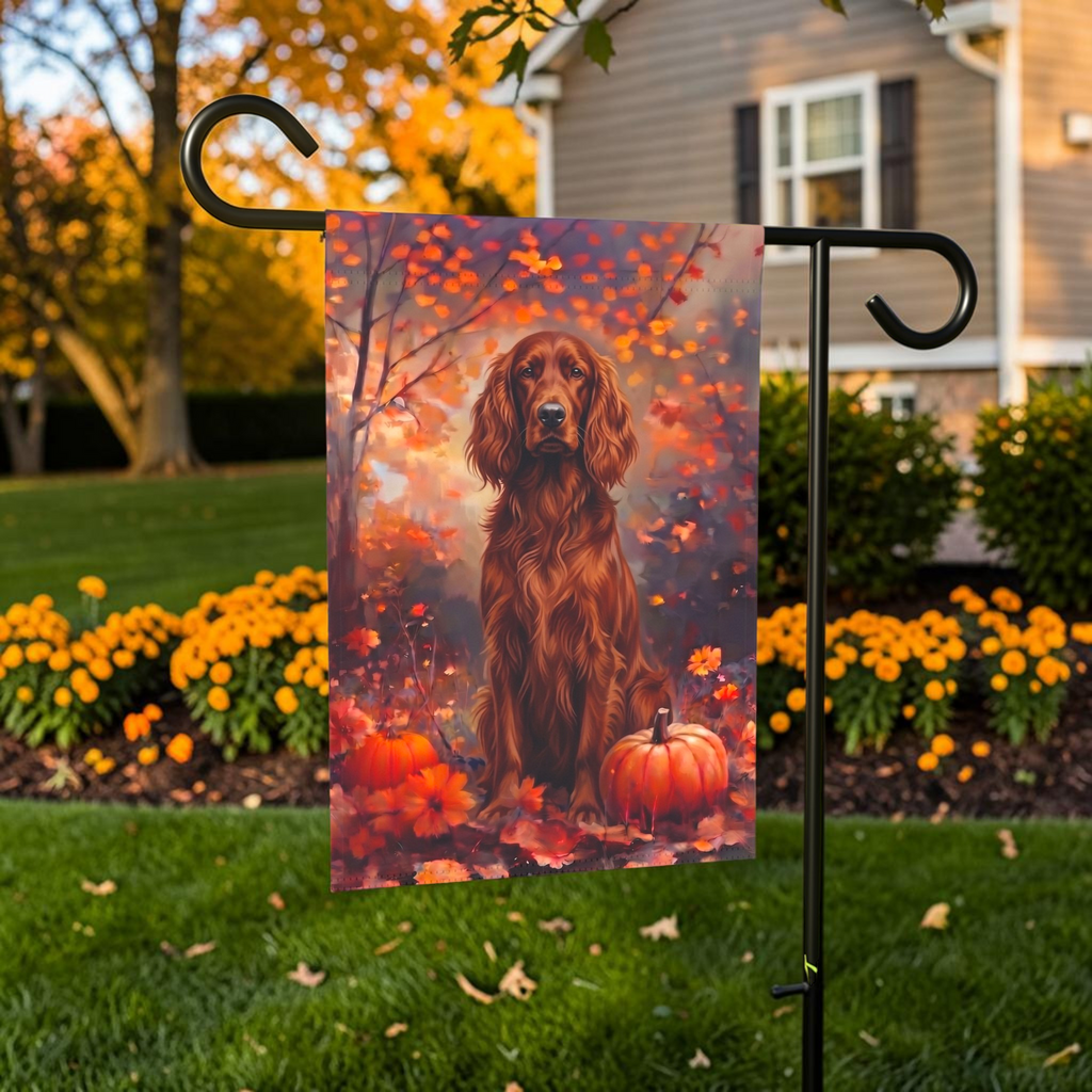 Fall Irish Setter With Pumpkins Autumn Garden Flag