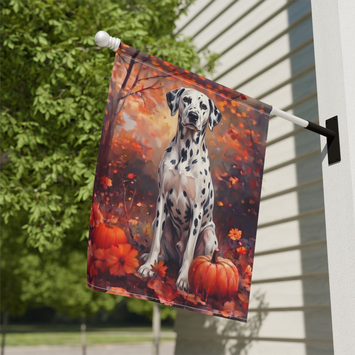 Fall Dalmatian With Pumpkins Autumn Garden Flag