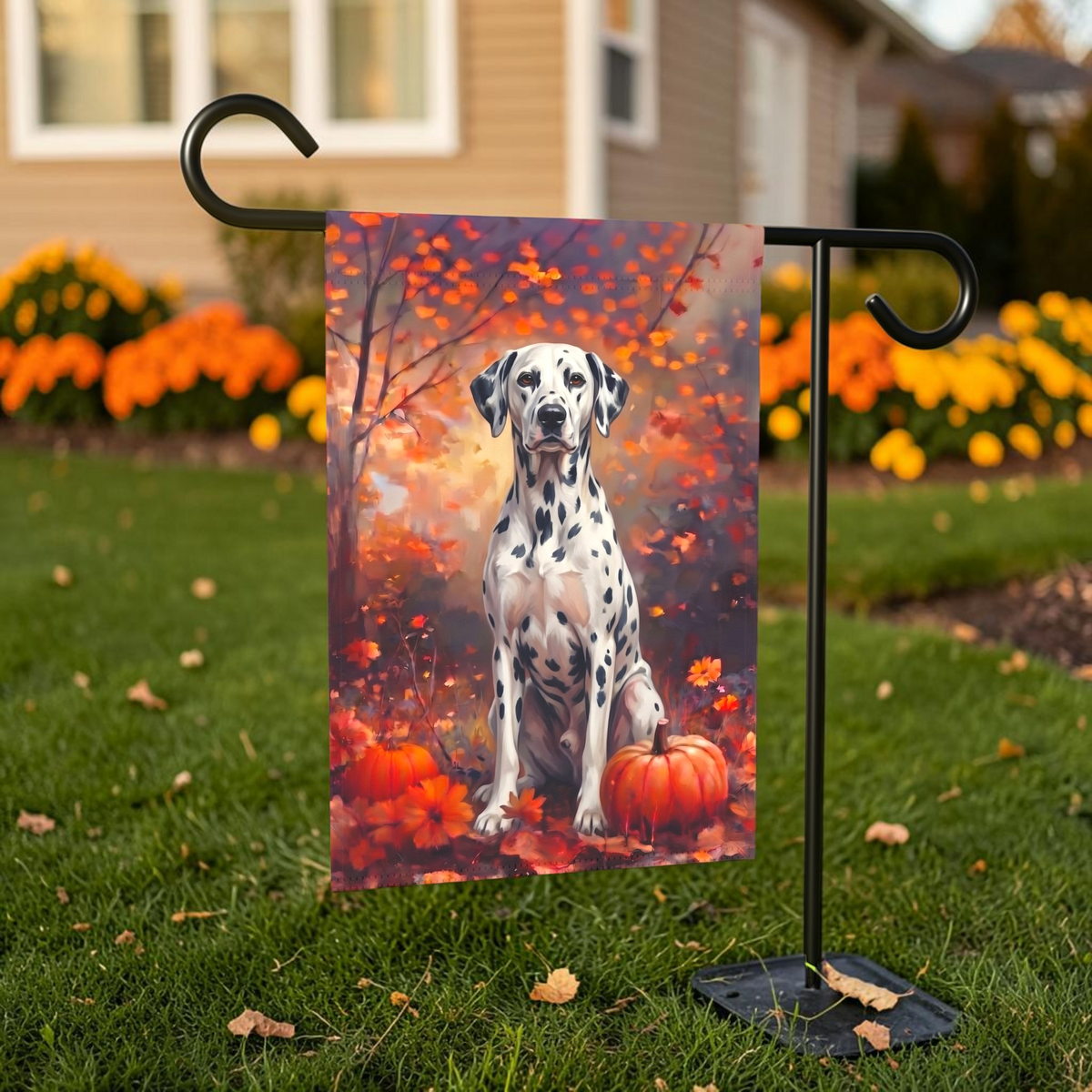 Fall Dalmatian With Pumpkins Autumn Garden Flag