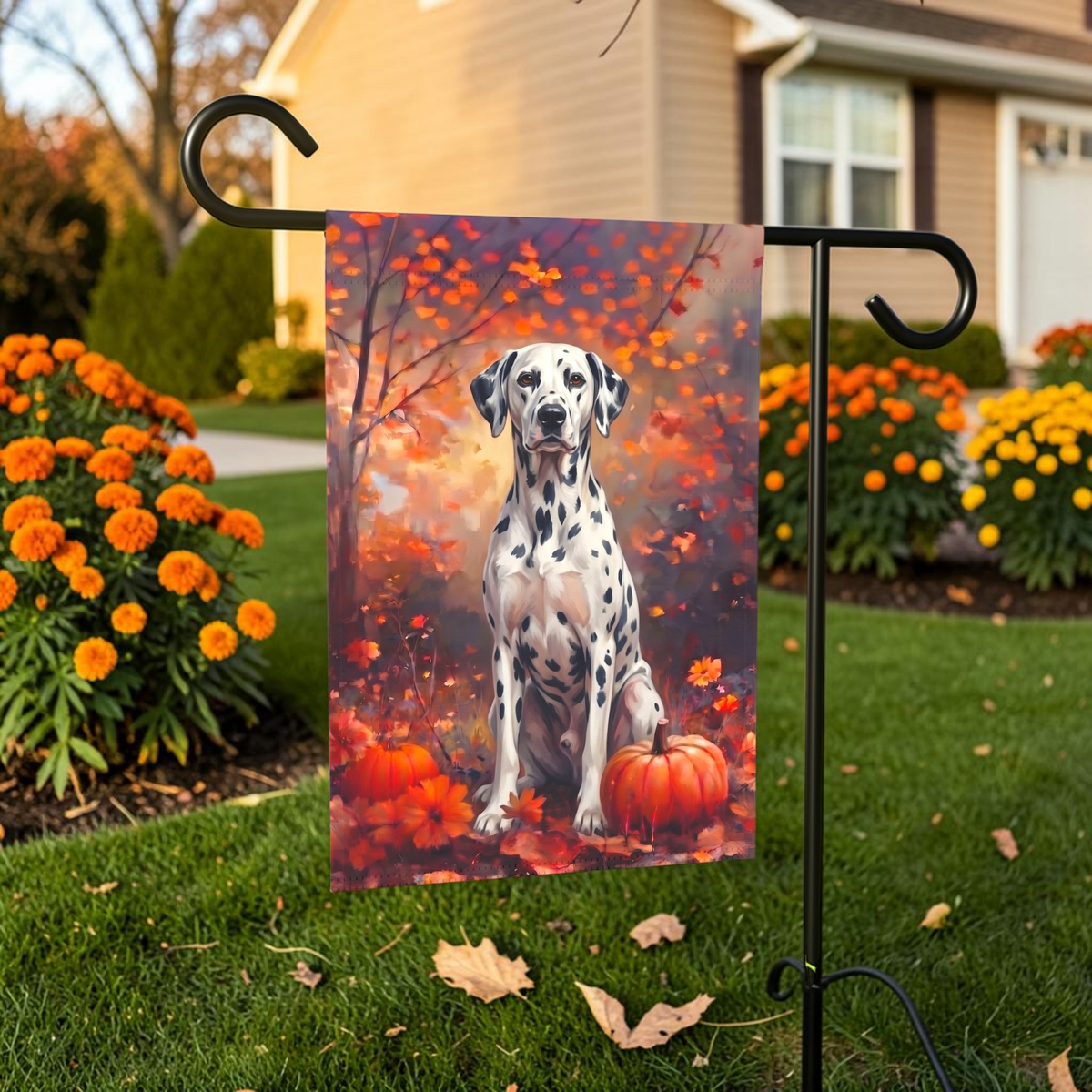 Fall Dalmatian With Pumpkins Autumn Garden Flag