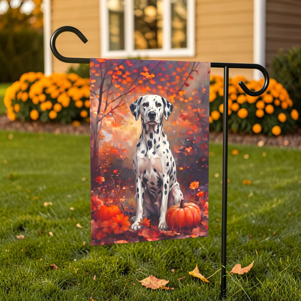Fall Dalmatian With Pumpkins Autumn Garden Flag