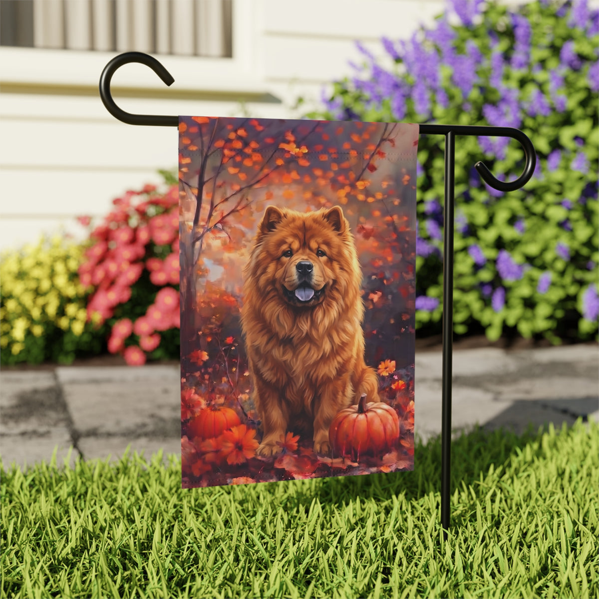 Fall Chow Chow With Pumpkins Autumn Garden Flag