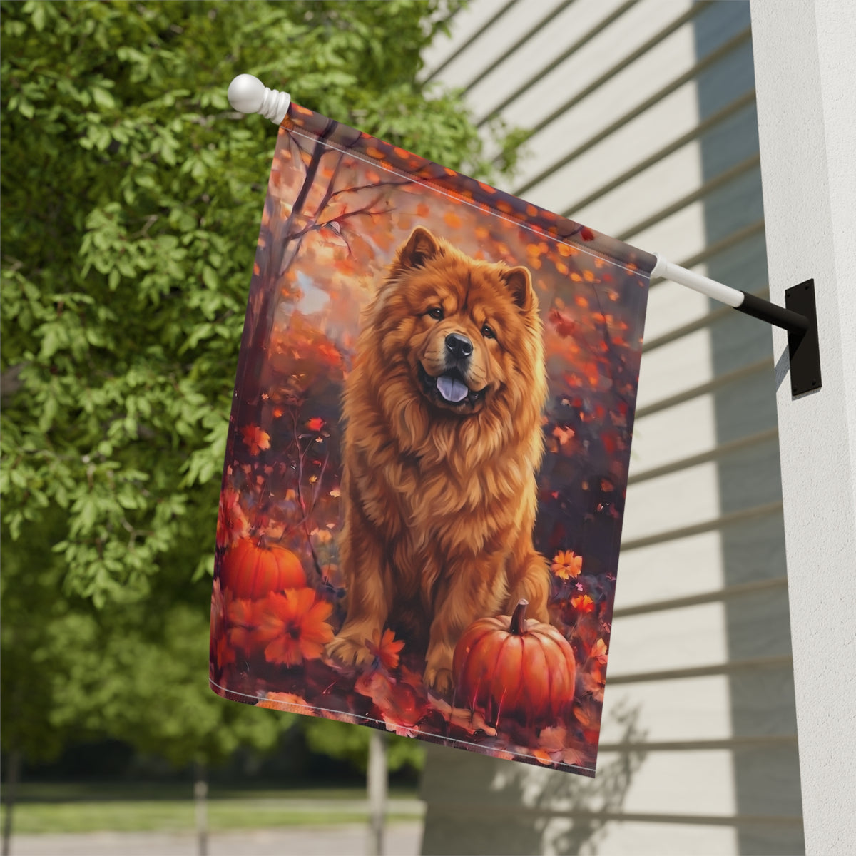 Fall Chow Chow With Pumpkins Autumn Garden Flag
