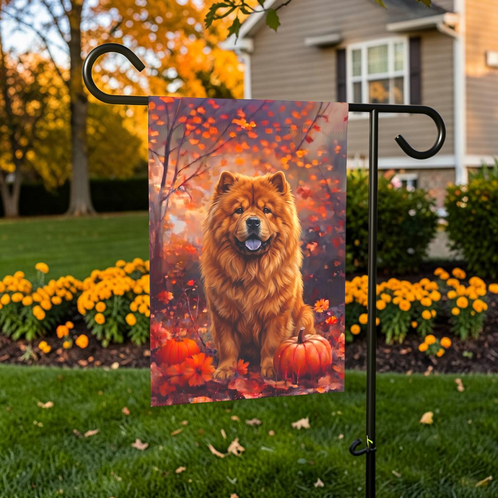 Fall Chow Chow With Pumpkins Autumn Garden Flag