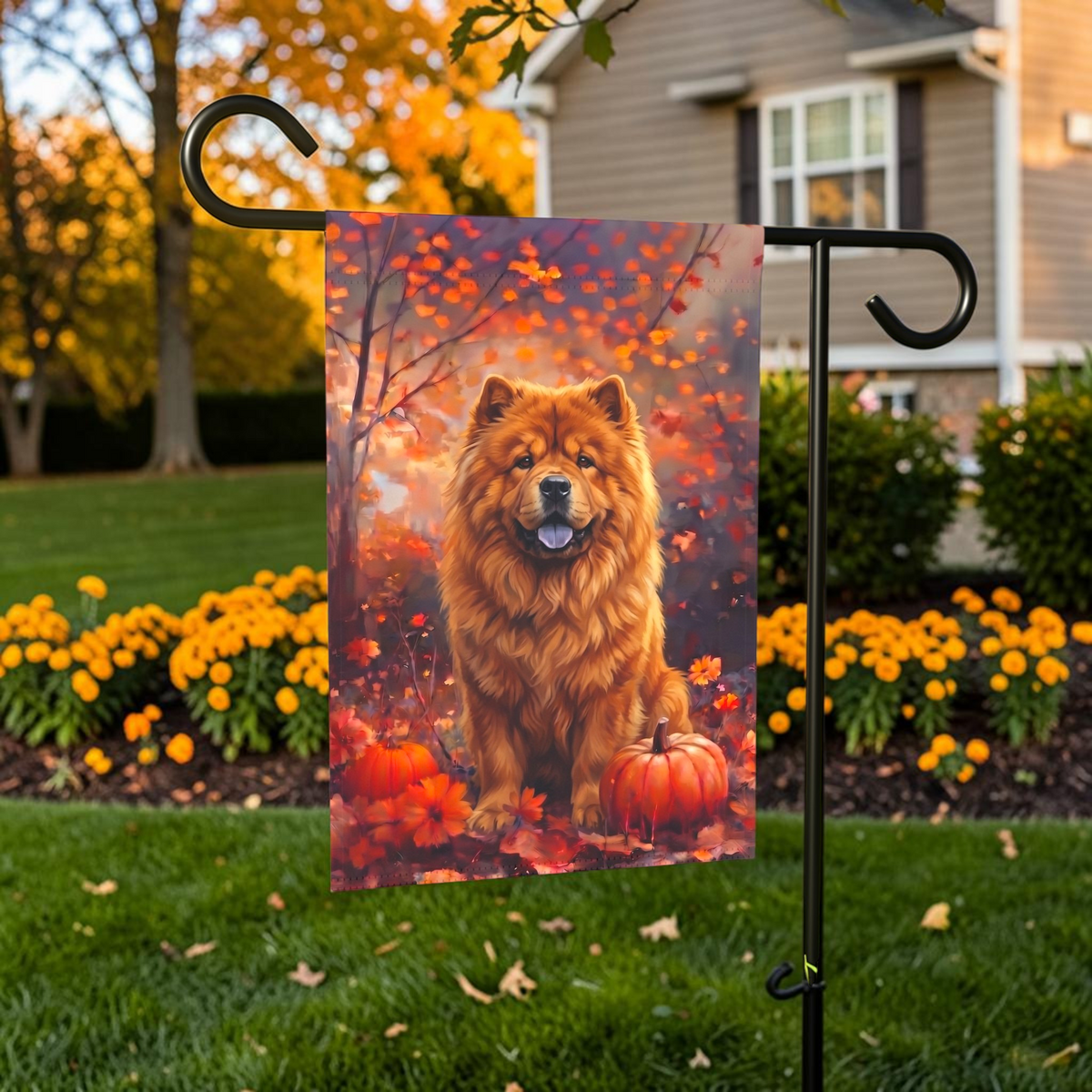 Fall Chow Chow With Pumpkins Autumn Garden Flag