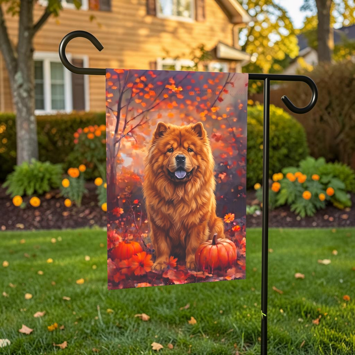 Fall Chow Chow With Pumpkins Autumn Garden Flag