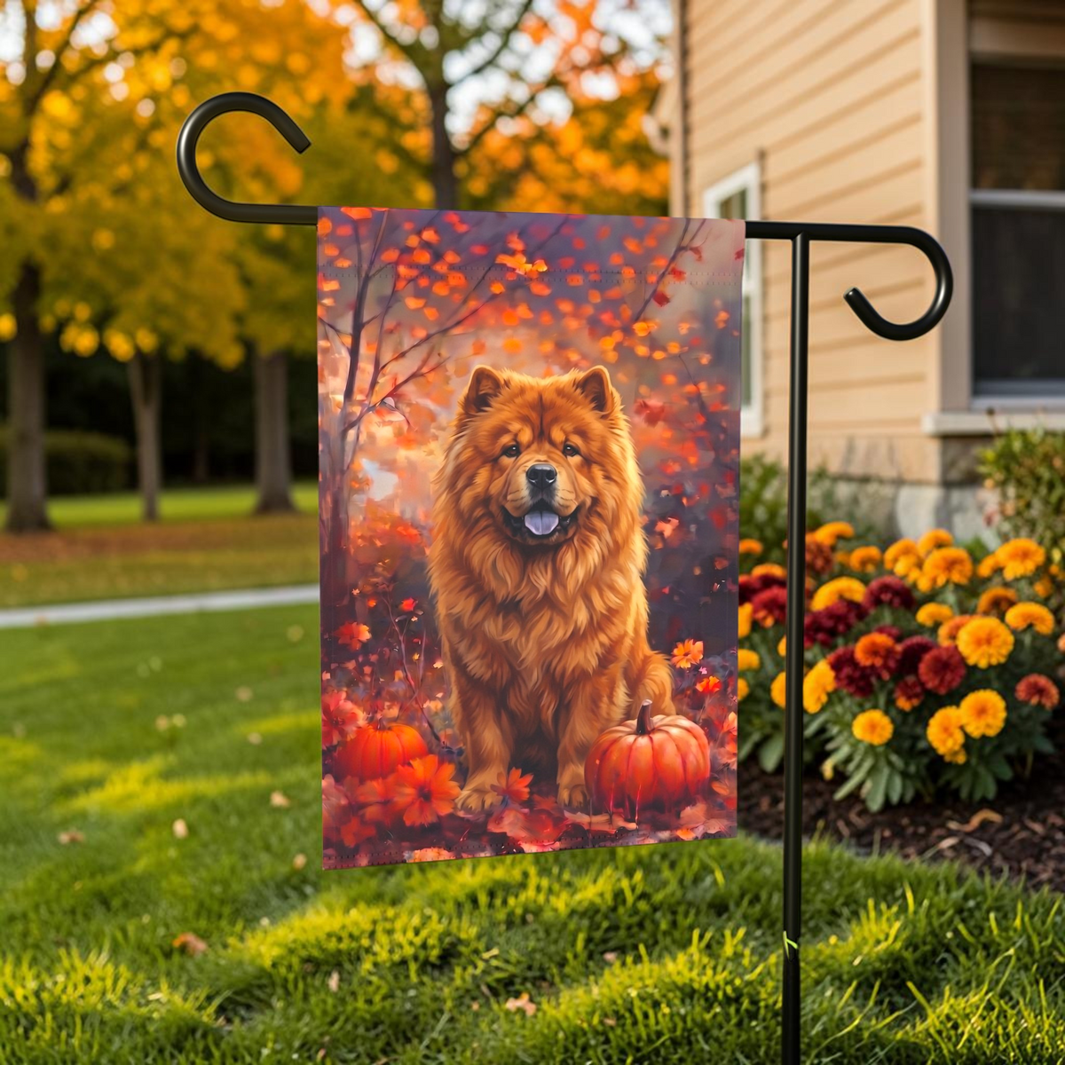 Fall Chow Chow With Pumpkins Autumn Garden Flag