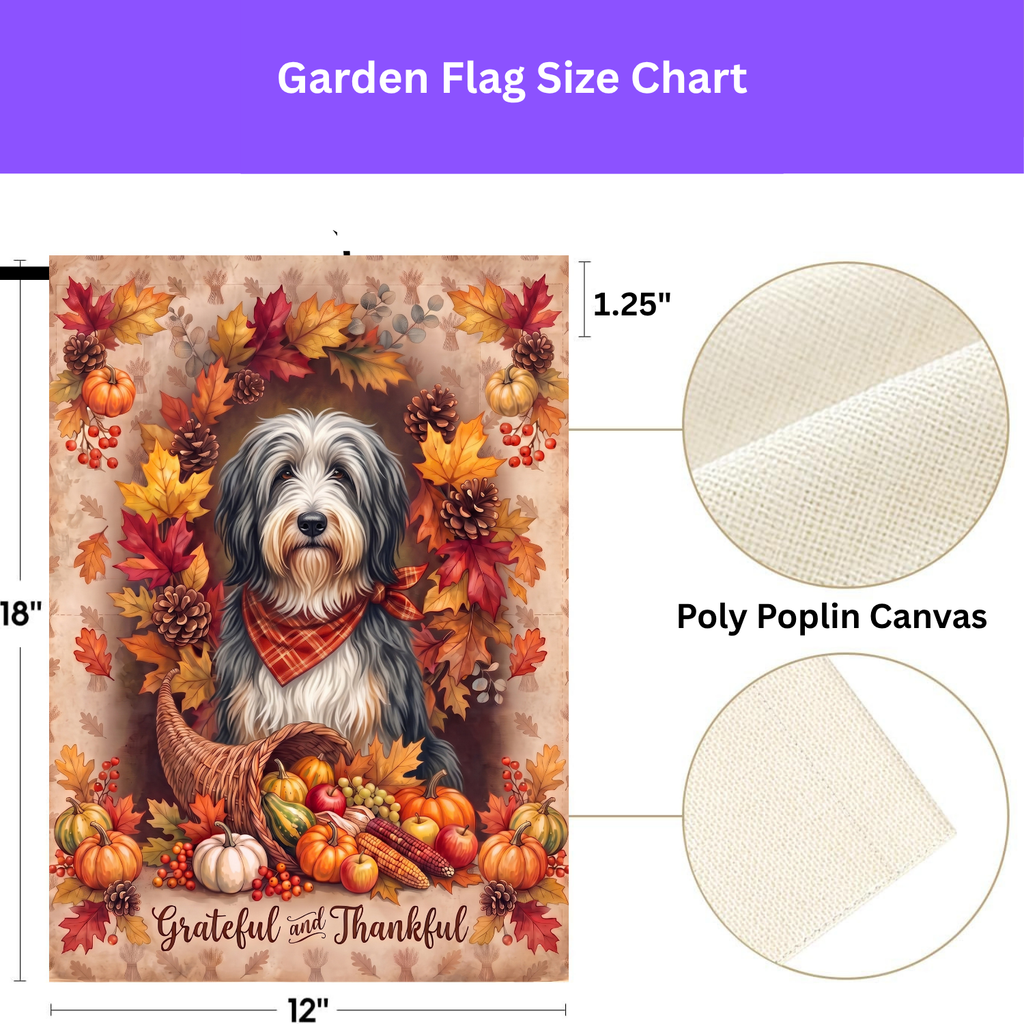 Grateful And Thankful Bearded Collie Thanksgiving Garden Flag