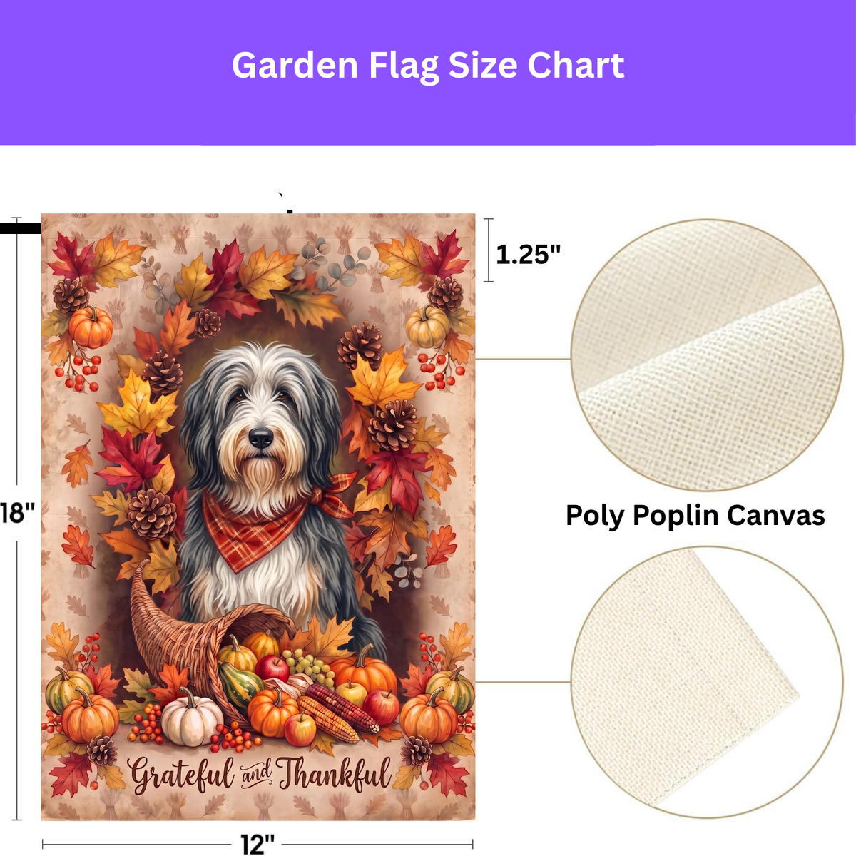 Grateful And Thankful Bearded Collie Thanksgiving Garden Flag