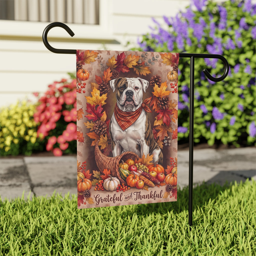 Grateful And Thankful American Bulldog Thanksgiving Garden Flag