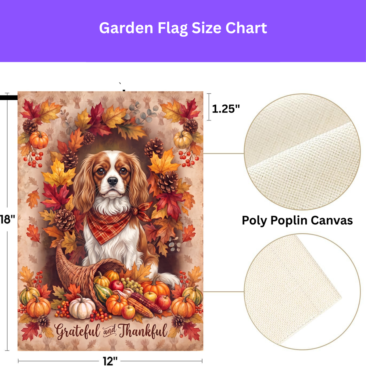 Grateful And Thankful Cavalier King Charles Thanksgiving Garden Flag