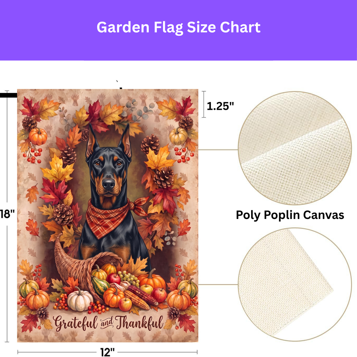 Grateful And Thankful Doberman Pinscher Thanksgiving Garden Flag
