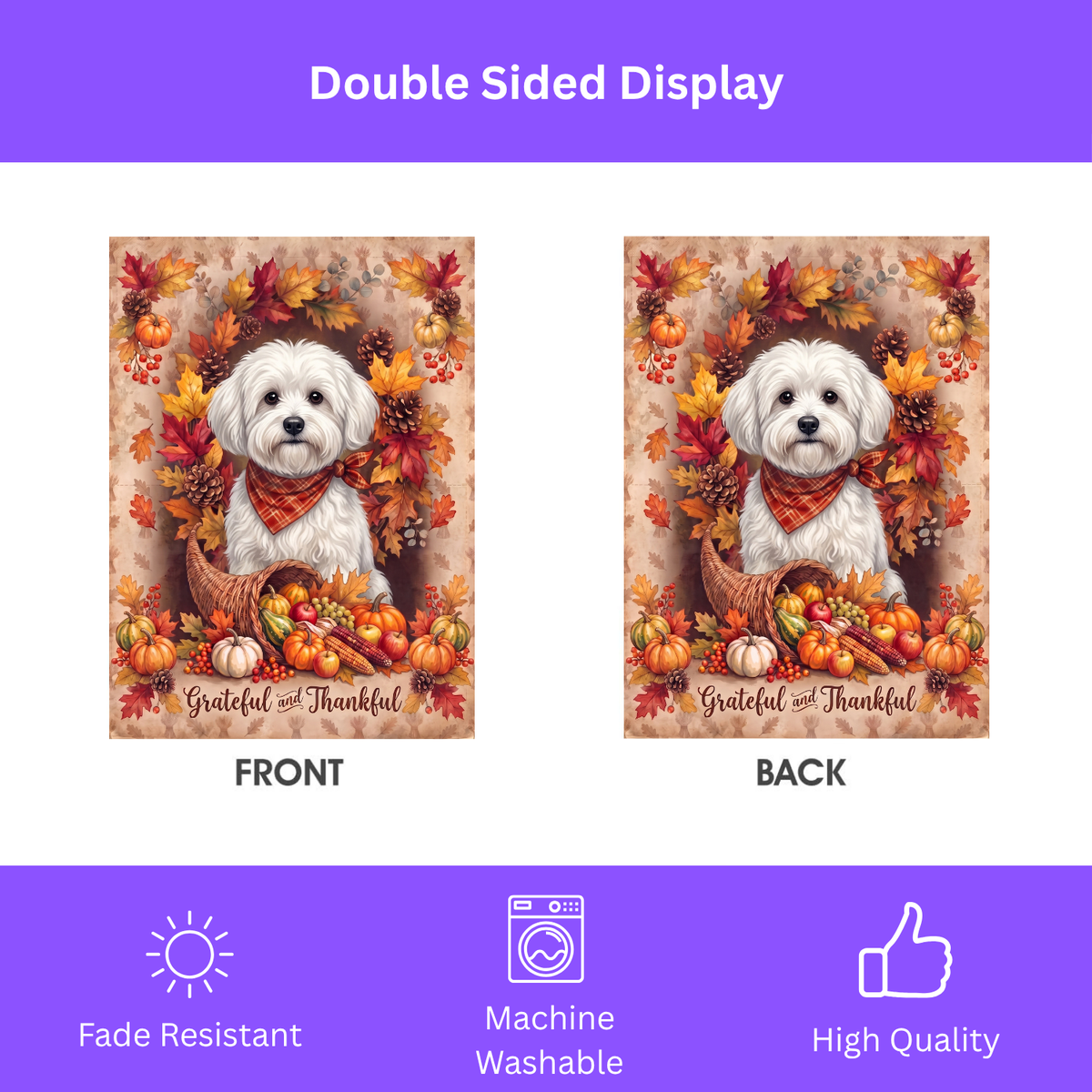 Grateful And Thankful Bolognese Thanksgiving Garden Flag