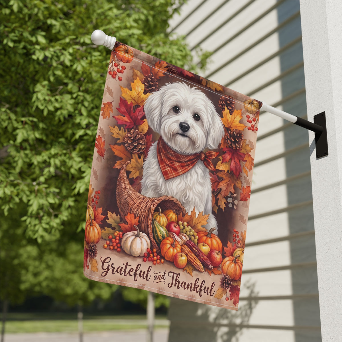 Grateful And Thankful Bolognese Thanksgiving Garden Flag