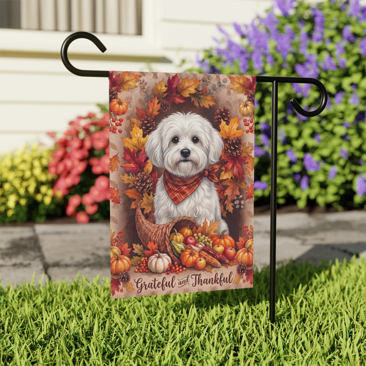 Grateful And Thankful Bolognese Thanksgiving Garden Flag