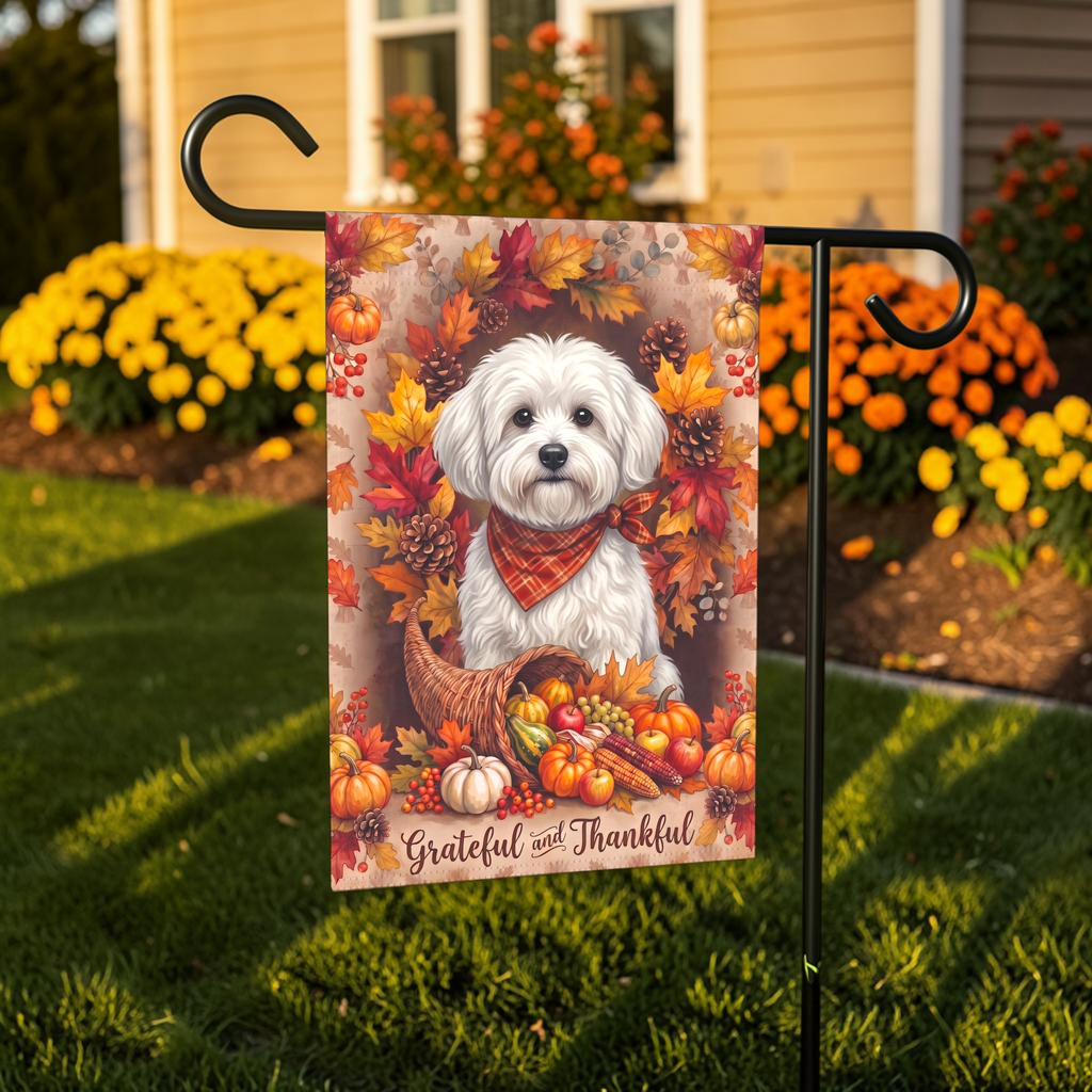 Grateful And Thankful Bolognese Thanksgiving Garden Flag