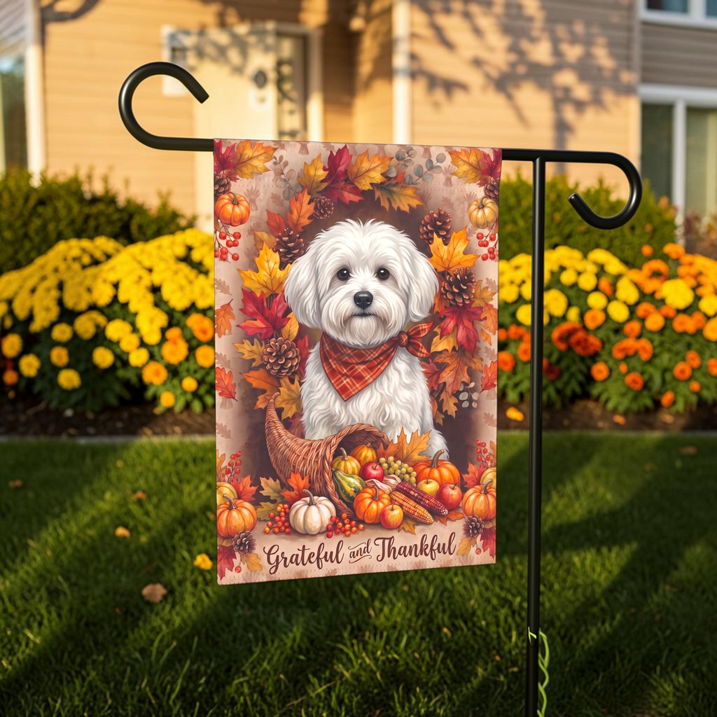 Grateful And Thankful Bolognese Thanksgiving Garden Flag
