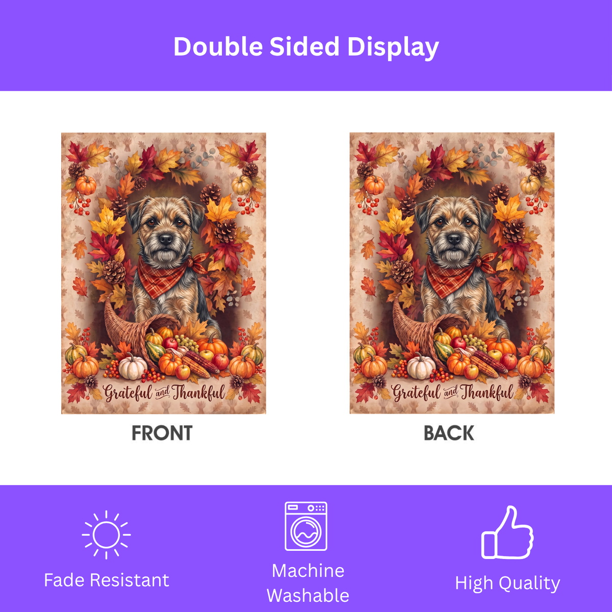Grateful and Thankful Border Terrier Thanksgiving Garden Flag
